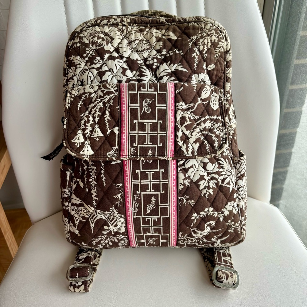 Vera Bradley Imperial Toile Mini Backpack Brown and White Floral Summer Picnic